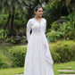 Lorenvalley White Rayon Fabric With Kutchi Gamthi Lace Gown | Swadesiicart