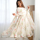Lorenvalley White Soft Organza Silk With Floral Print Fully Flared Anarkali Pant With Dupatta Set - Swadesiicart
