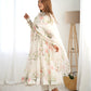 Lorenvalley White Soft Organza Silk With Floral Print Fully Flared Anarkali Pant With Dupatta Set - Swadesiicart