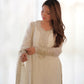 Lorenvalley Chinon Silk Embroidery Sequence zari work Kurta Pant with Dupatta Set - White - Swadesiicart