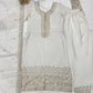 Lorenvalley Chinon Silk Embroidery Sequence zari work Kurta Pant with Dupatta Set - White - Swadesiicart
