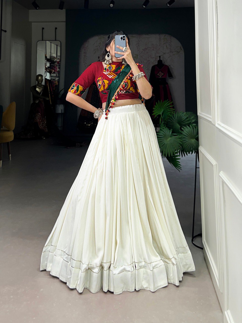 Lorenvalley Pure Rayon White Plain With Gota Patti Touch Up Lehenga Choli with Dupatta | Swadesiicart