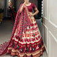 Lorenvalley White Tussar Silk Patola Print With Foil Work Lehenga Choli | Swadesiicart