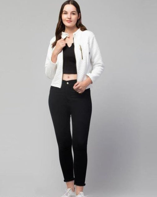 PAVONINE White Color Burfi-Design Zipper Jacket For Girls | Swadesiicart
