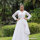 Lorenvalley White Rayon Fabric With Kutchi Gamthi Lace Gown | Swadesiicart