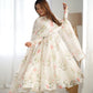Lorenvalley White Soft Organza Silk With Floral Print Fully Flared Anarkali Pant With Dupatta Set - Swadesiicart