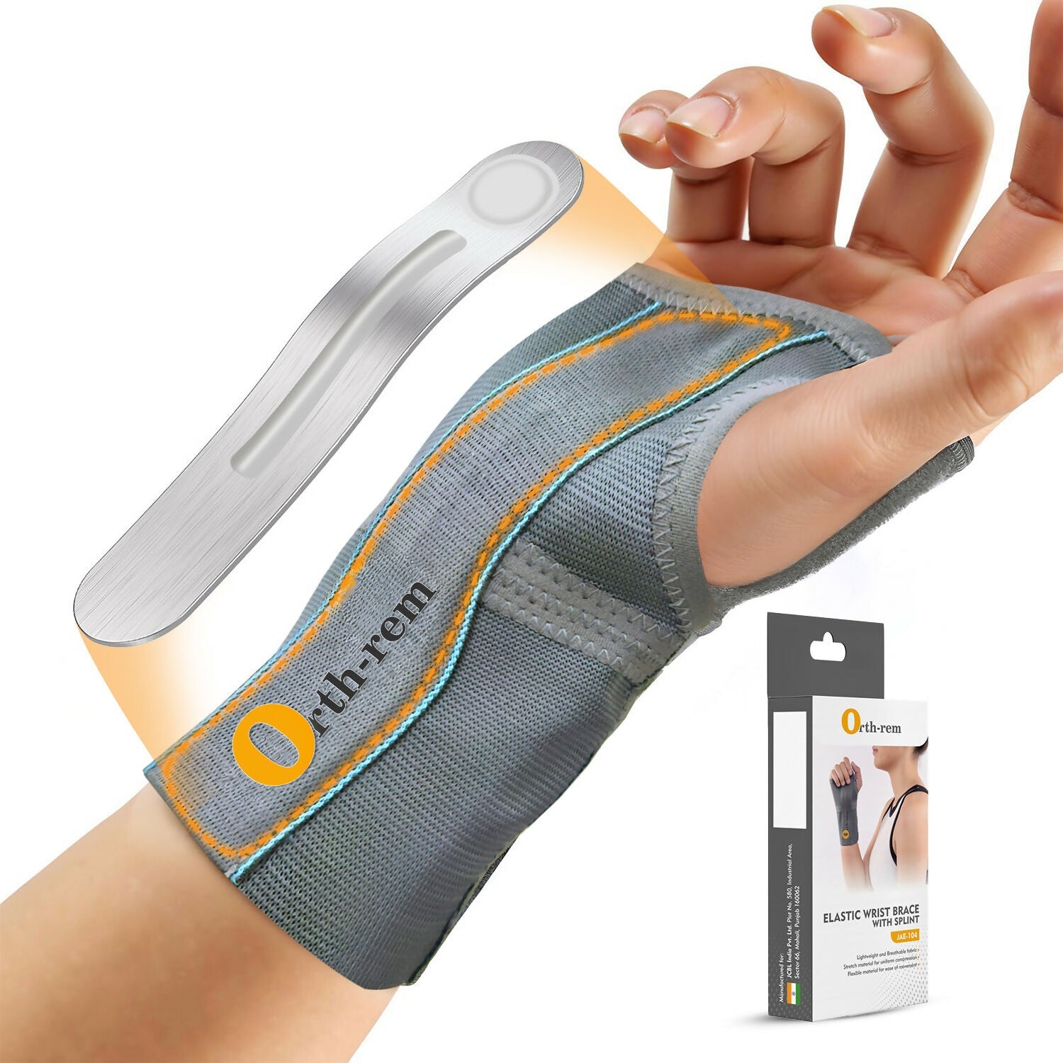 Orth-rem Elastic Wrist Support Brace For Right Hand with Removable Aluminum Splint | Swadesiicart