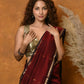 Very Much Indian Handloom Pure Cotton Silk Saree With Sleek Golden Border - Maroon | Swadesiicart