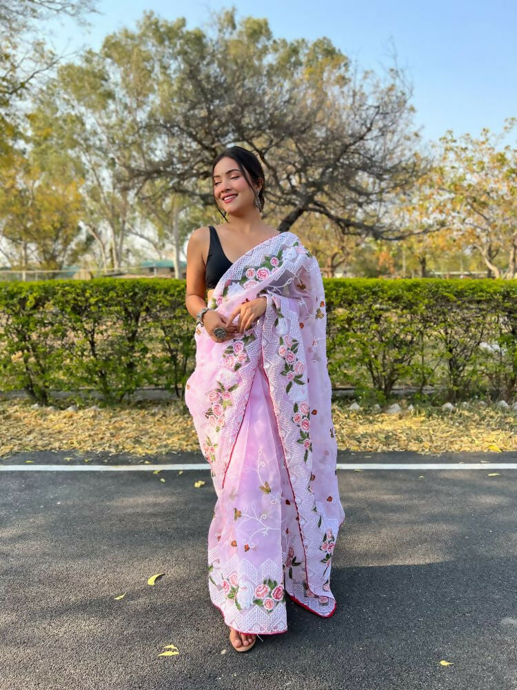 Vamsee Kamaljaal Lavender Organza Saree - Swadesiicart