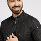 Ethnic India Black Men's Kurta Embellished Cotton | Swadesiicart