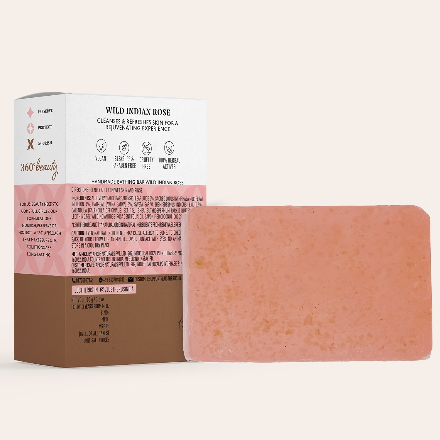 Wild Indian Rose Nourishing Handmade Bathing Bar:Pack of 1