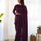 Lorenvalley Ready to wear Premium Quality Marble Velvet Fabric Fancy Boarder Lace Work Predrapped Saree - Purple | Swadesiicart