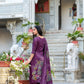 Lorenvalley Wine Roman Silk Floral Print With Beets Handwork Kurta Set | Swadesiicart