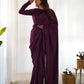 Lorenvalley Ready to wear Premium Quality Marble Velvet Fabric Fancy Boarder Lace Work Predrapped Saree - Purple | Swadesiicart