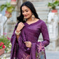 Lorenvalley Wine Roman Silk Floral Print With Beets Handwork Kurta Set | Swadesiicart