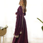 Lorenvalley Mauve Pure Roman Silk Chanderi Fabric Fully Flared Anarkali Pant With Dupatta Set - Wine | Swadesiicart
