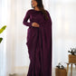 Lorenvalley Ready to wear Premium Quality Marble Velvet Fabric Fancy Boarder Lace Work Predrapped Saree - Purple | Swadesiicart