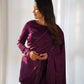 Lorenvalley Ready to wear Premium Quality Marble Velvet Fabric Fancy Boarder Lace Work Predrapped Saree - Purple | Swadesiicart