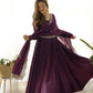 Lorenvalley Mauve Pure Roman Silk Chanderi Fabric Fully Flared Anarkali Pant With Dupatta Set - Wine | Swadesiicart