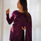 Lorenvalley Ready to wear Premium Quality Marble Velvet Fabric Fancy Boarder Lace Work Predrapped Saree - Purple | Swadesiicart