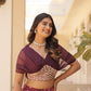 Lorenvalley Wine Russian Silk Rich Digital Printed With Foil Embroidery work Lehenga Choli | Swadesiicart