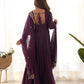 Lorenvalley Mauve Pure Roman Silk Chanderi Fabric Fully Flared Anarkali Pant With Dupatta Set - Wine | Swadesiicart