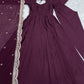 Lorenvalley Mauve Pure Roman Silk Chanderi Fabric Fully Flared Anarkali Pant With Dupatta Set - Wine | Swadesiicart