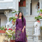 Lorenvalley Wine Roman Silk Floral Print With Beets Handwork Kurta Set | Swadesiicart