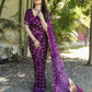 Anaita Wine Woven Design Pure Bandhej Silk Saree With Blouse