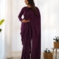 Lorenvalley Ready to wear Premium Quality Marble Velvet Fabric Fancy Boarder Lace Work Predrapped Saree - Purple | Swadesiicart