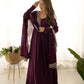 Lorenvalley Mauve Pure Roman Silk Chanderi Fabric Fully Flared Anarkali Pant With Dupatta Set - Wine | Swadesiicart