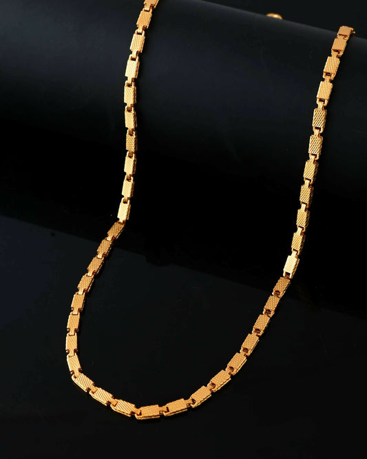 VOJ Gold-Polished Biscuit Shaped Chain For Men | Swadesiicart