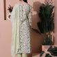 Jyoti Fashion Women's Green Cotton Floral Digital Printed Kurta with Trouser & Dupatta | Swadesiicart