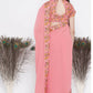 Little Bansi Floral Print Ready To Wear Saree And Floral Blouse - Coral | Swadesiicart