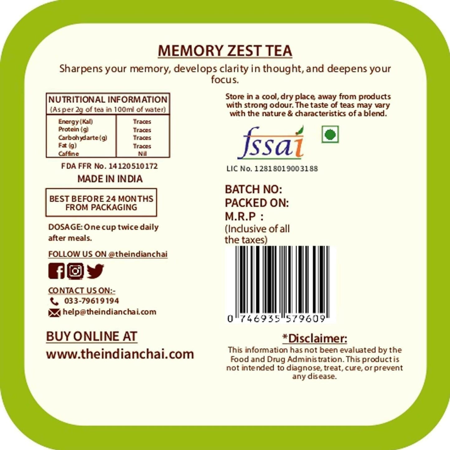 The Indian Chai - Memory Zest Tea | Swadesiicart