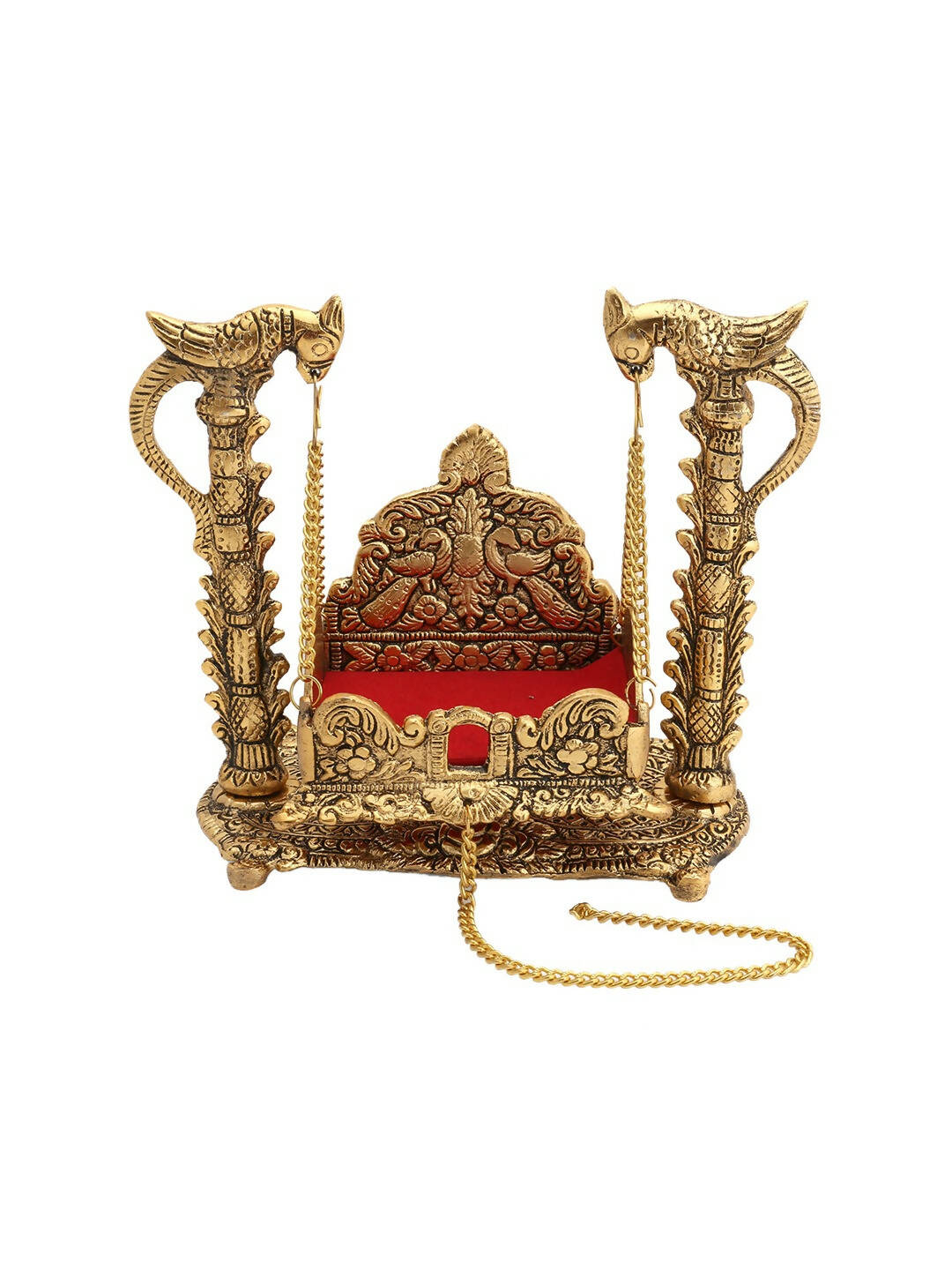 CraftVatika Gold-Polished & Red Swing Jhula Singhasan Pooja Chowki | Swadesiicart