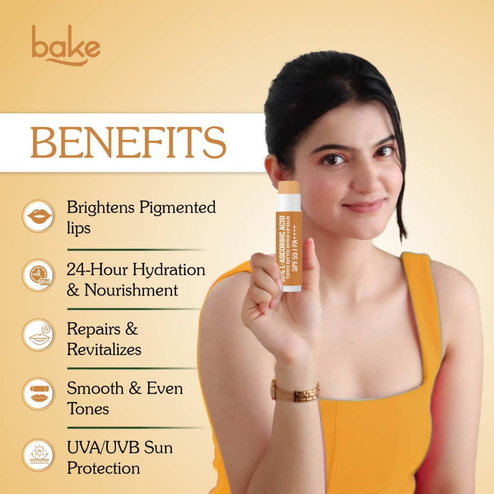 Bake 10% L-Ascorbic Acid Tinted Butter Brightening Lip Balm SPF 55 PA++++ | Swadesiicart