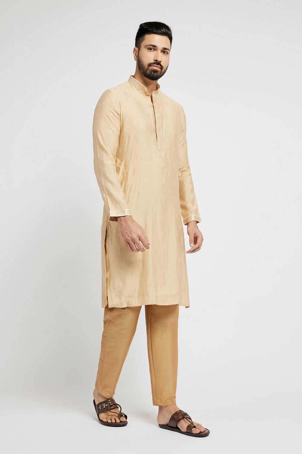 Ethnic India Beige Men's Kurta Ethnic Motifs | Swadesiicart