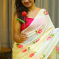 Exclusive Collection Beautiful Off White Pure Cotton Hand Print Handloom Saree With Running Blouse Piece - Swadesiicart