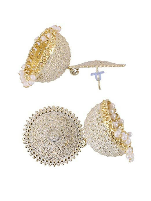 Mominos Fashion Joharkamal Gold-Polished Meenakari Jhumkas For Women & Girls (White) - Swadesiicart