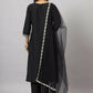 Juniper Women's Black Chinnon Solid Embroidered Kurta Set | Swadesiicart