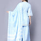 Myshka Cotton Printed 3/4 Sleeve V Neck Turquoise Blue Women Sharara Set | Swadesiicart