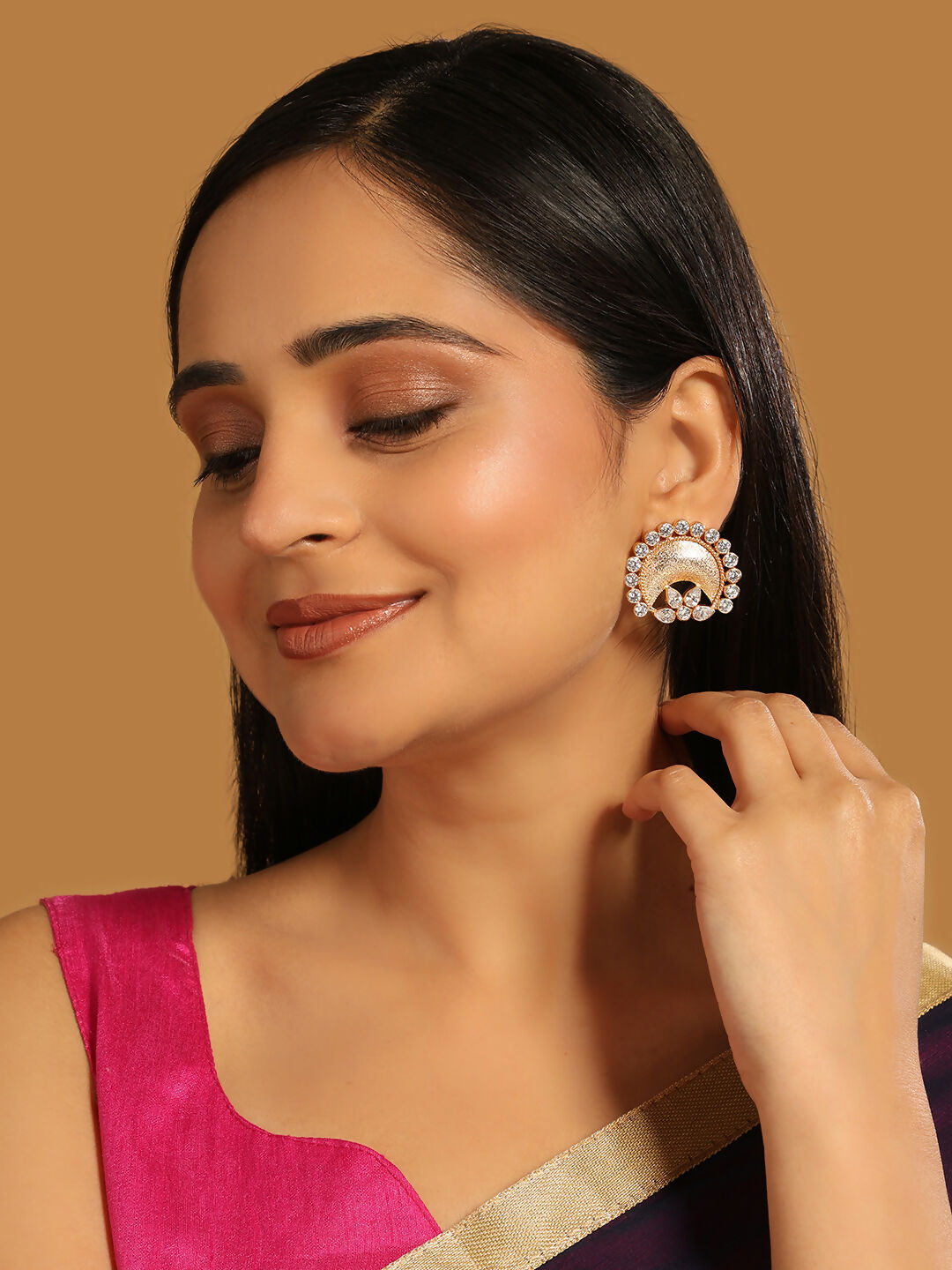 Nuyug 22K Gold Plated Crescent Glow Earrings | Swadesiicart