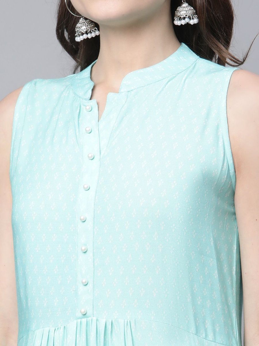 Ahalyaa Women's Sky Blue Rayon Printed Kurta Palazzo Set | Swadesiicart