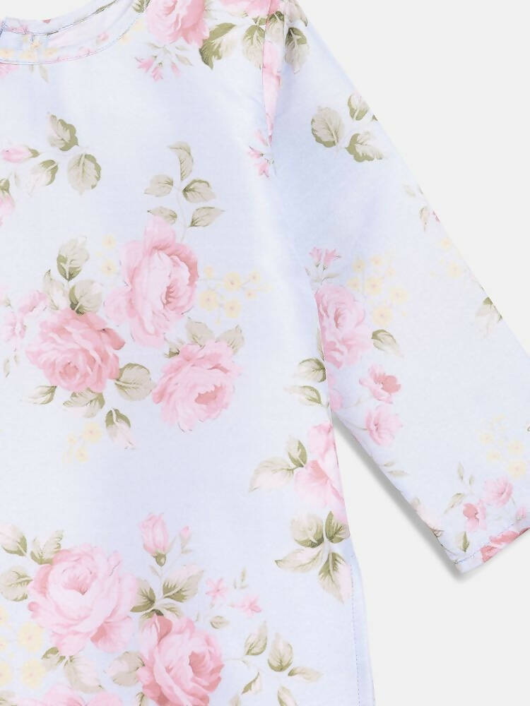 Ahalyaa Pink Polysilk Floral Printed Kids Kurta Dhoti Set For Girls | Swadesiicart