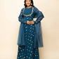 FIORRA Women's Teal Blue Georgette Anarkali Kurta With Dupatta - Swadesiicart