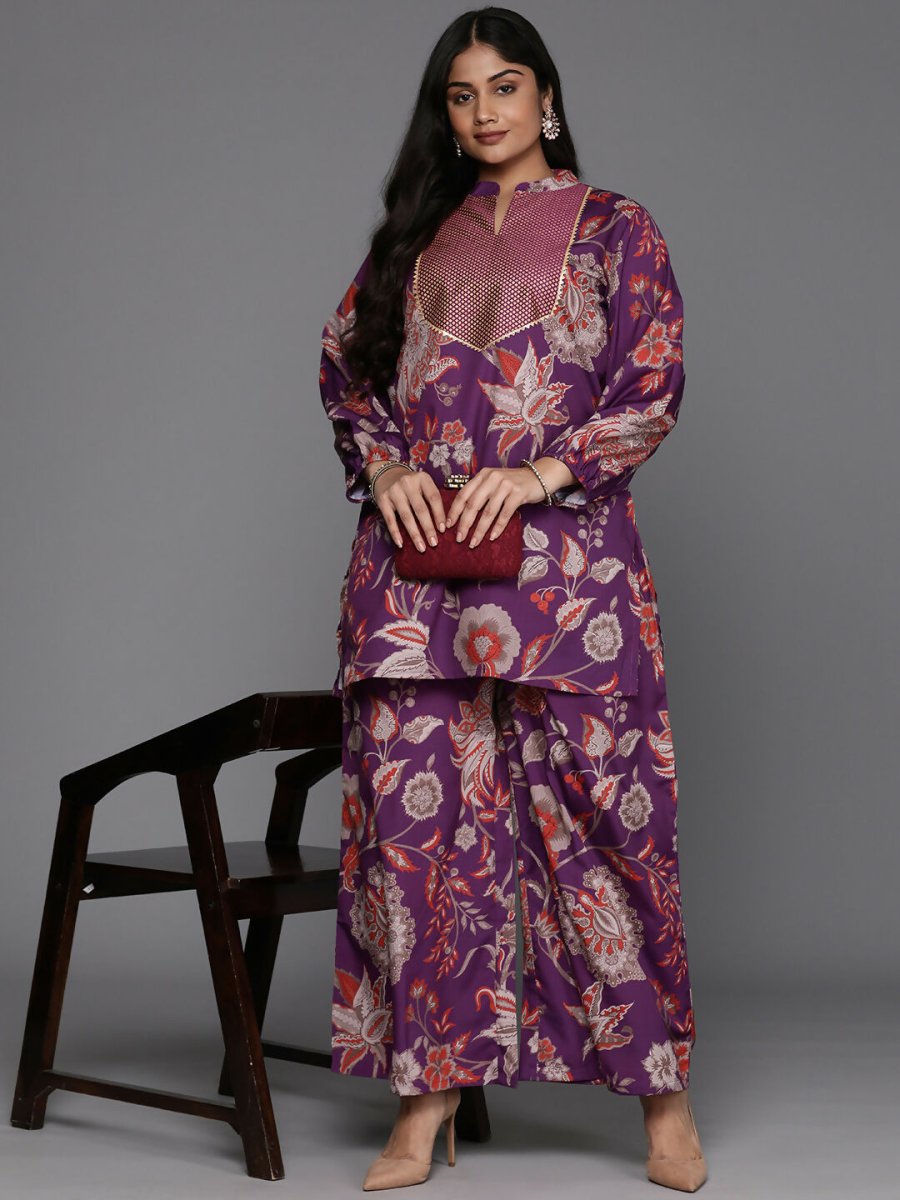 Ahalyaa Women's Traditional Wear Co-ords - Purple - Swadesiicart