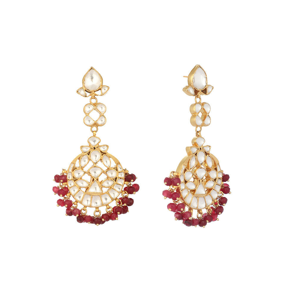 Nuyug 22K Gold Plated Serenoor Ruby Kundan Chandbali Earrings | Swadesiicart
