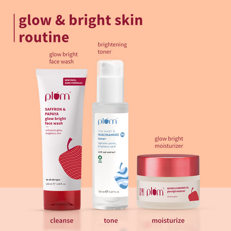 Plum CTM Combo - Saffron & Papaya Face Wash, Niacinamide Toner - Swadesiicart