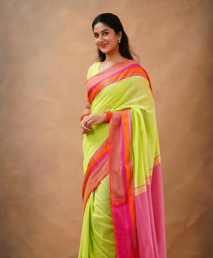 Exclusive Collection Light Green Beautiful Khadi Cotton Handloom Saree - Swadesiicart